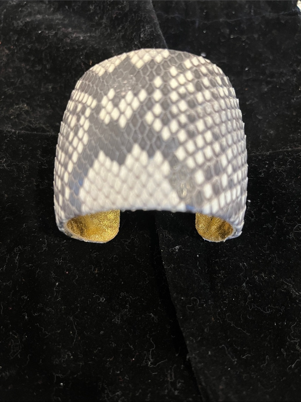 Ted Rossi White and Gray Python-Print Cuff Bracelet with Gold Interior